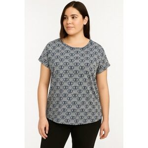 DKNY T-Shirt Womens  Gray Logo Pattern Short sleeve Scoop Neck Size Small Casual